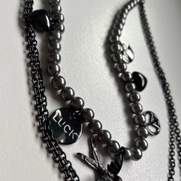 Gothic Black Multi-Layer Chain Necklace With Faceted Beads & Lobster Clasp - Picture 3 of 7